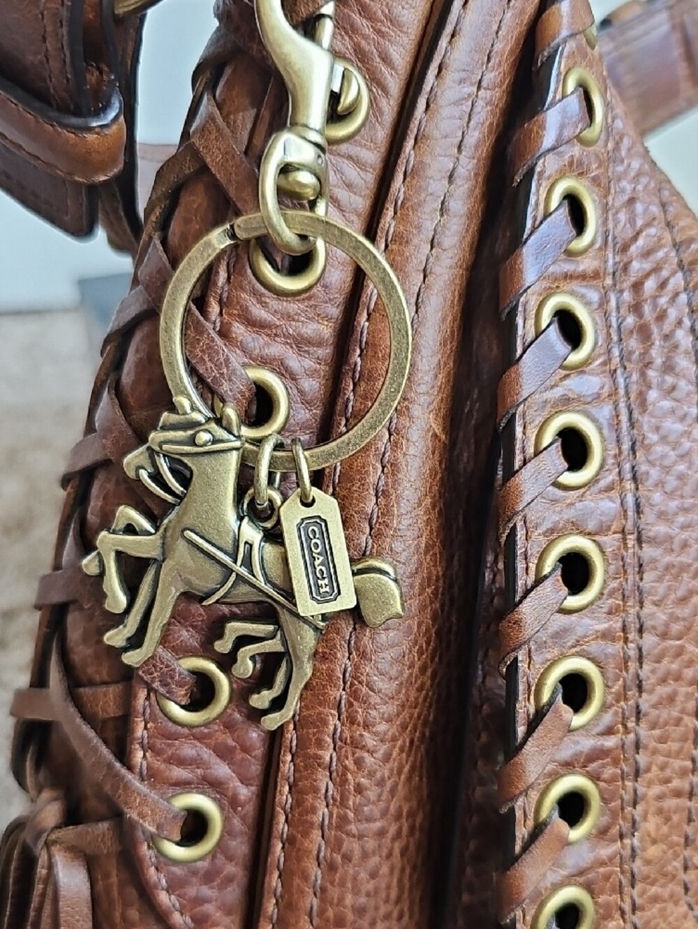 COACH Archival Abbey Grommet Lace Pebbled Leather Hobo 10971 Tobacco Brown EUC - Picture 9 of 12